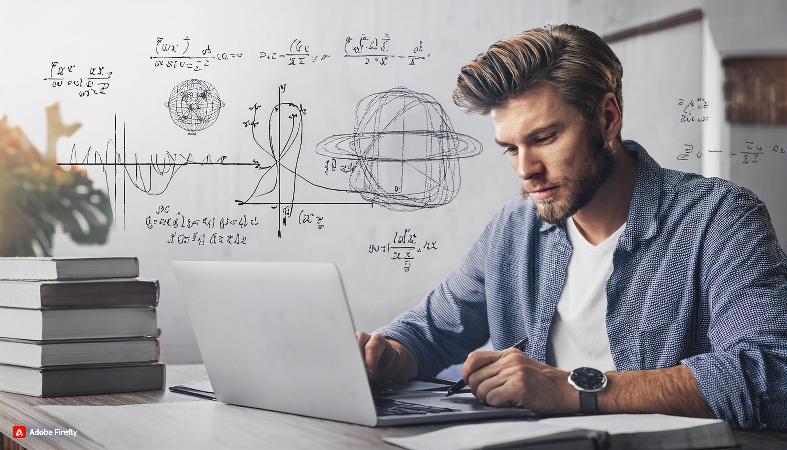 Student preparing for the PIEAS entry test with study materials, laptop, and a futuristic academic background representing online and home tutoring services.