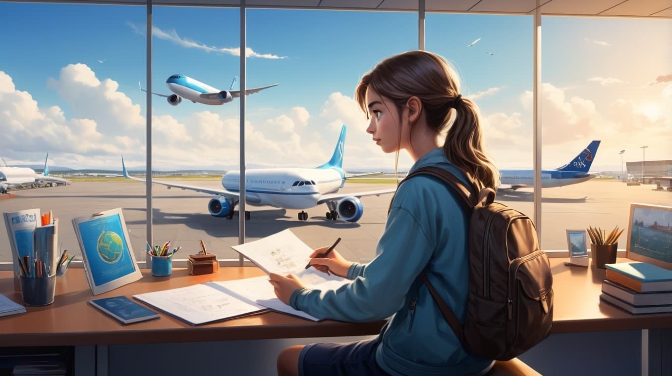 Student at airport planning to study abroad
